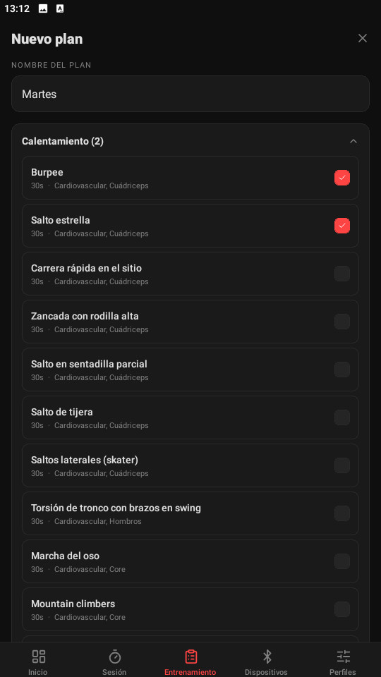 Crear plan de entrenamiento